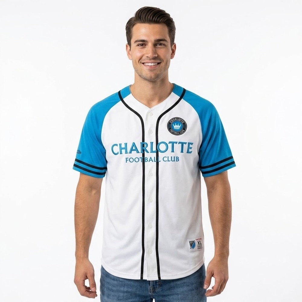 Mitchell & Ness Charlotte FC Jersey Mens XL White Blue NWT MLS Practice Day